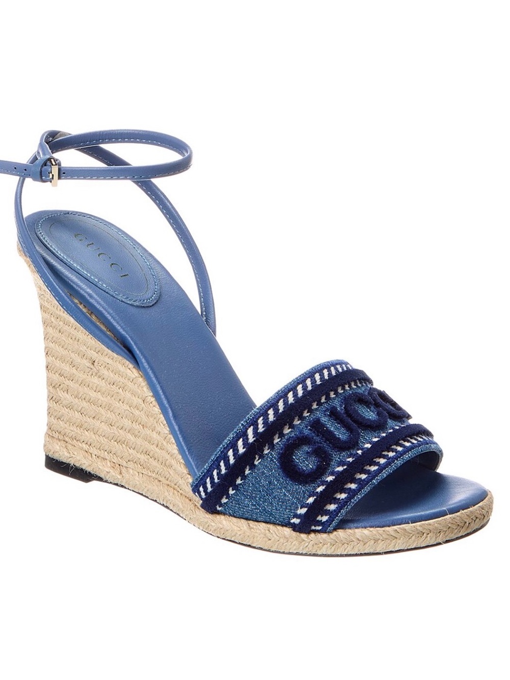 GUCCI Ines Logo Denim Wedge Espadrilles